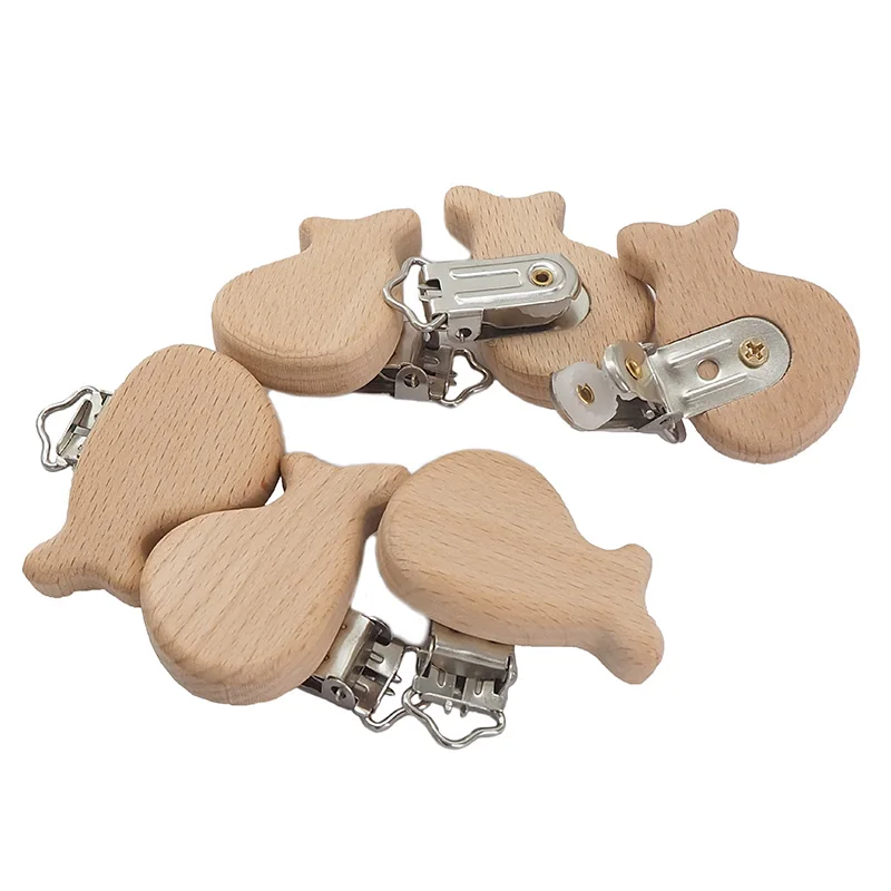 Chenkai 50PCS Wooden Whale Pacifier Clips DIY Organic Eco-friendly Nature Baby Pacifier Rattle Teething Grasping Sensory Toy