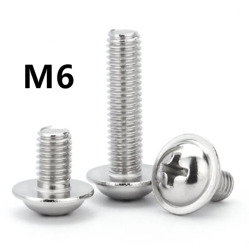 60PCS DIN967 M6x10/12/16/20/25/30mm 304 Stainless Steel Phillips Pan Machine Screws With Collar PWM