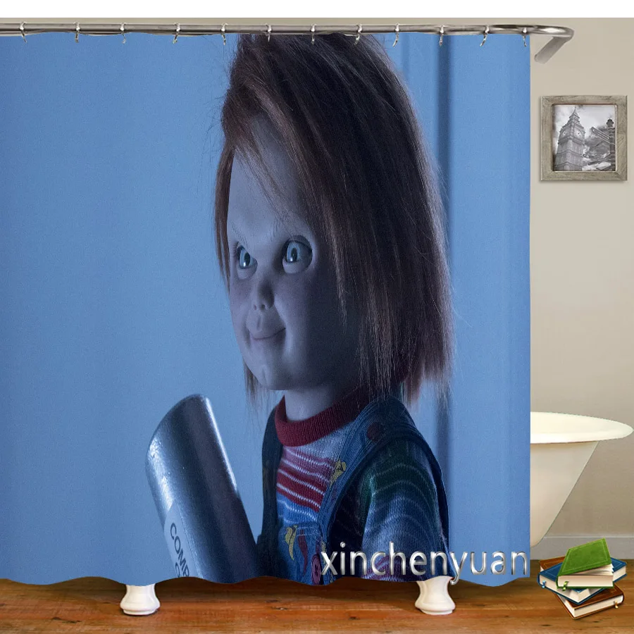 New Creative Horror Movie Chucky Waterproof Bathroom Curtain 3d Printed Fabric with Hooks Decoration Shower Curtain M41