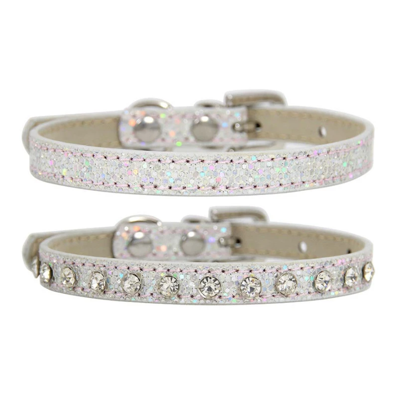 PU Shining Diamond Rhinestone Cat Collar Leather Puppy Dog Collars Cute Fashion Dog Collar Strap Kitten Accessories Pet Products