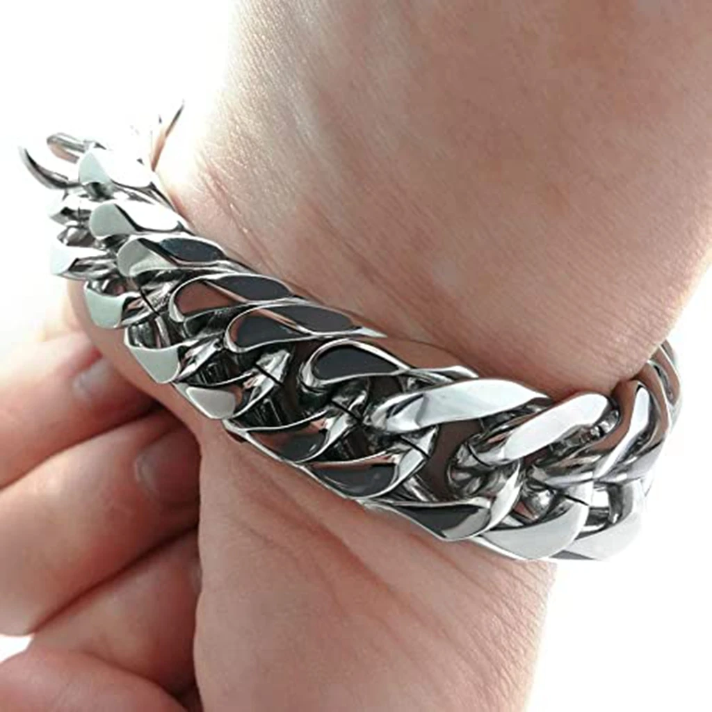 19mm/21mm Men Bracelet Stainless Steel Heavy Cuban Link Chain For Men's 7inch-11inch Curb Bangle Jewelry