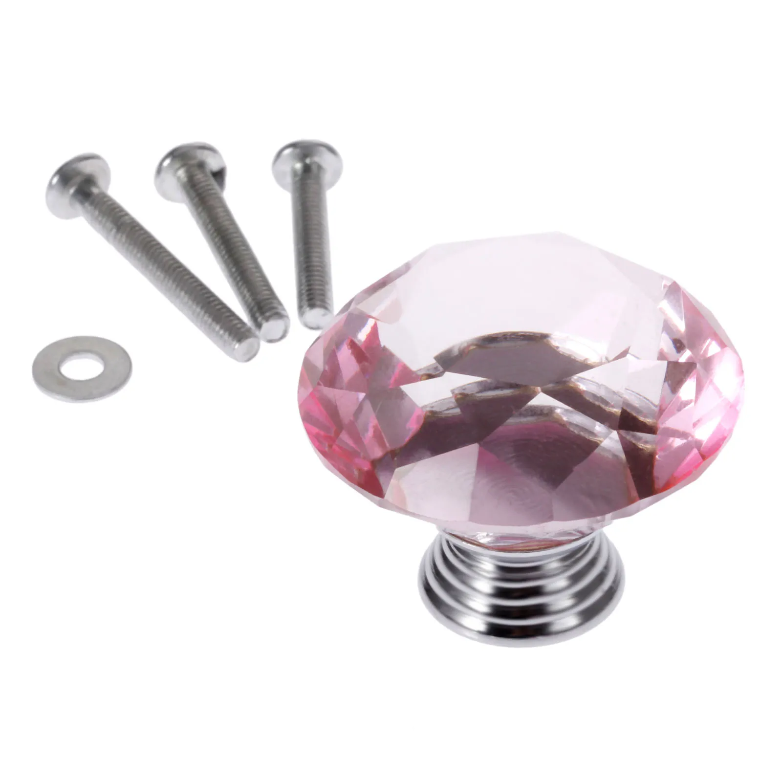 1x 40mm Pink Diamond Shape Crystal Glass Knob Drawer Cupboard Pull Handles Kitchen Door Wardrobe Hardware