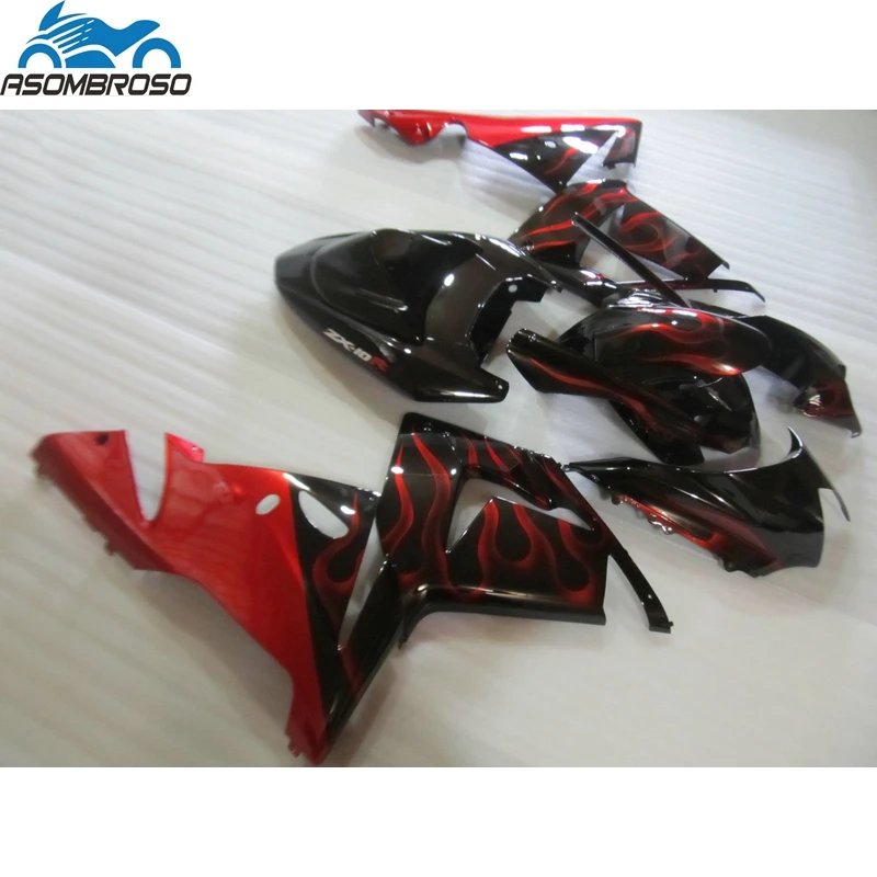 

Red Flames Black Plastic Motorcycle Bodyparts for Kawasaki Ninja ZX10R fairing kit 2004-2005 fairing set zx10r 04 05 BJ22