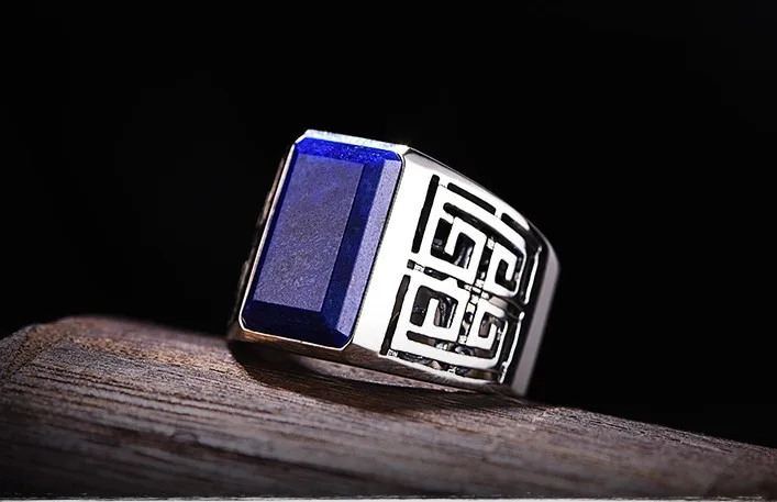 National standard 925 sterling silver lapis lazuli ring men's gemstone ring tide personality domineering index finger ring