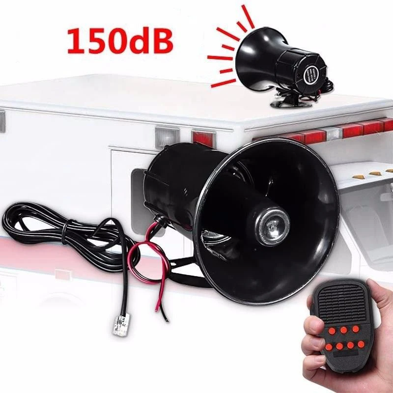 High Power 50W 12V 7 Sound Loud Car Warning Alarm For Police Fire Siren Horn PA Speaker System Motorcycle Cars Accessories