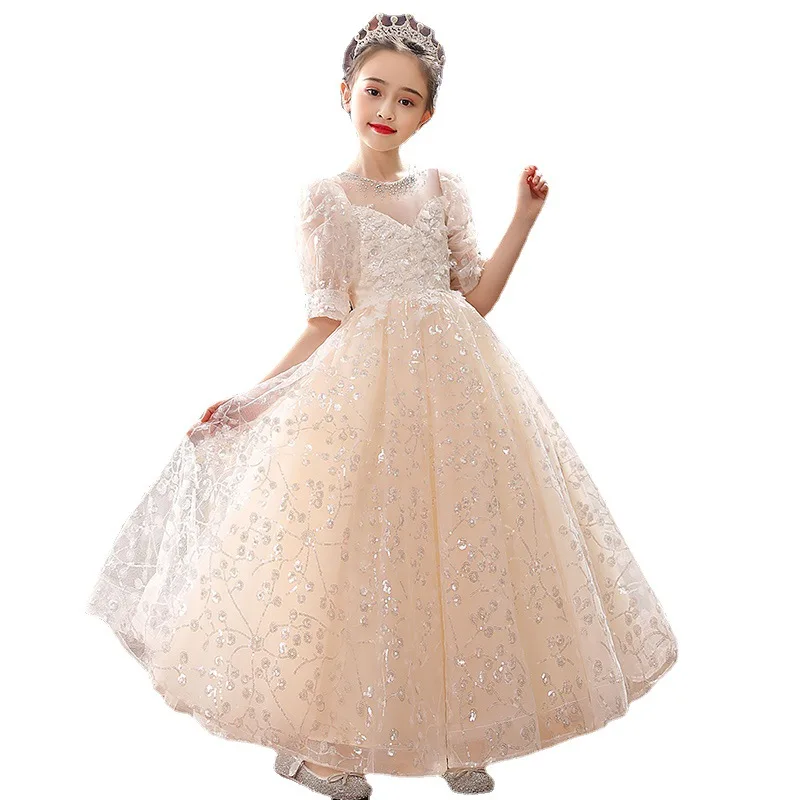 Girl Wedding Evening Party Dresses Kids Formal Dress for Girls Princess Pageant Sequins Long Gown Children Boutique Clothing