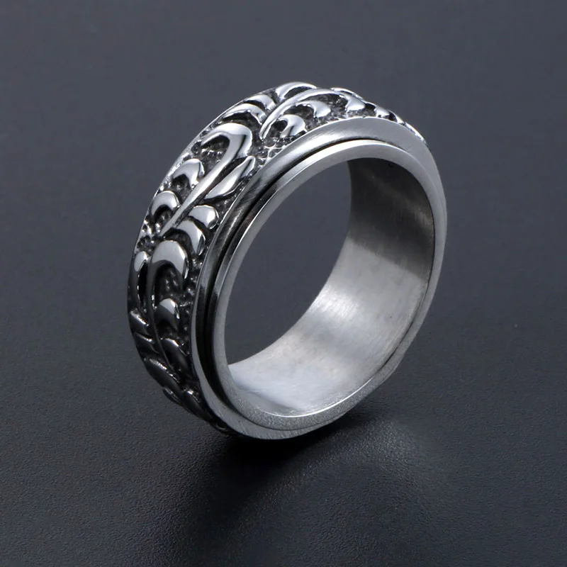 

Double Layer Rotatable Flower Pattern Ring Silver Color Titanium Steel Ring Street Fashion Men's and Women's Personality Jewelry