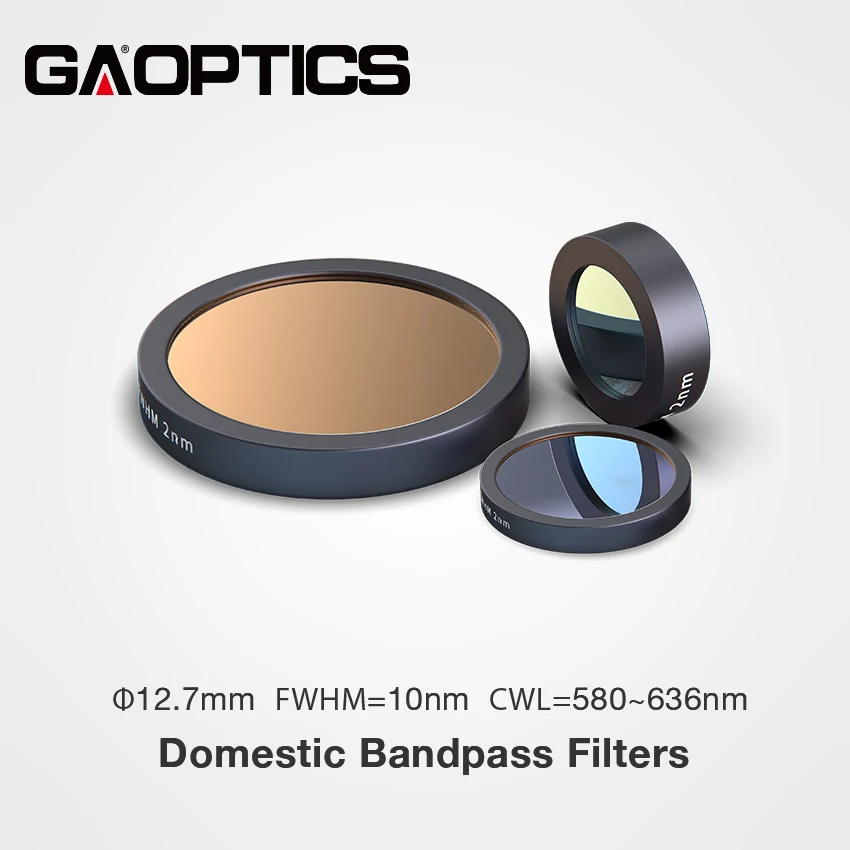 

Wholesale Diameter 12.7mm Center Wavelength 580nm to 636nm Optical Filters FWHM 10nm