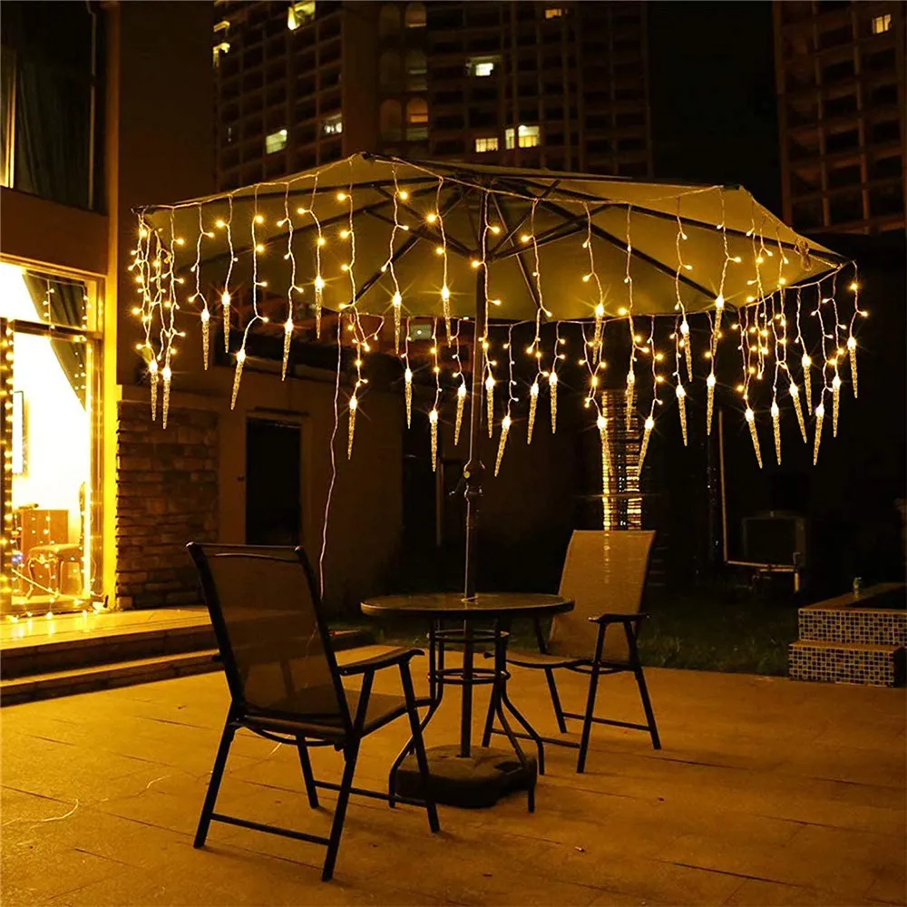 Natal Icicle Luzes 5M Largura 0.5-0.7M Altura 216 LED Janela Cortina Wave Fairy Garland com 36 gotas Para Casa de Jardim Decora Decorações de Natal 2025/Ano Novo 2025 Impermeável