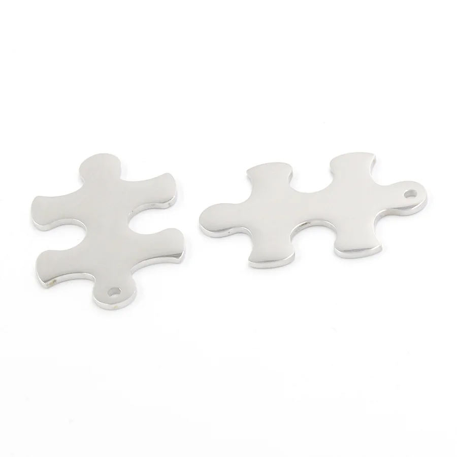 10pairs Stainless Steel 25*38mm Puzzle Accessories For Engrave  Silver Metal Puzzle Pendant Mirror Polished