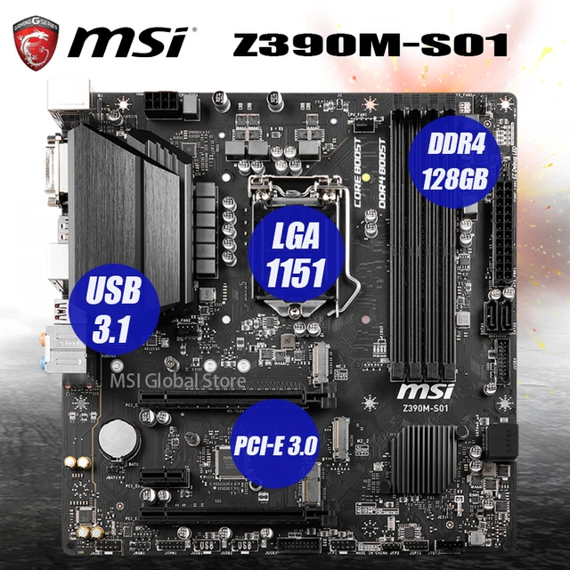 Msi Z390M-S01マザーボードlga 1151サポート8th-Gen 9th-Gen i9 i7 i5 i3 cpu DDR4 2133mhz  128ギガバイトM.2 SATA3 pci-e 3.0デスクトップZ390 - AliExpress