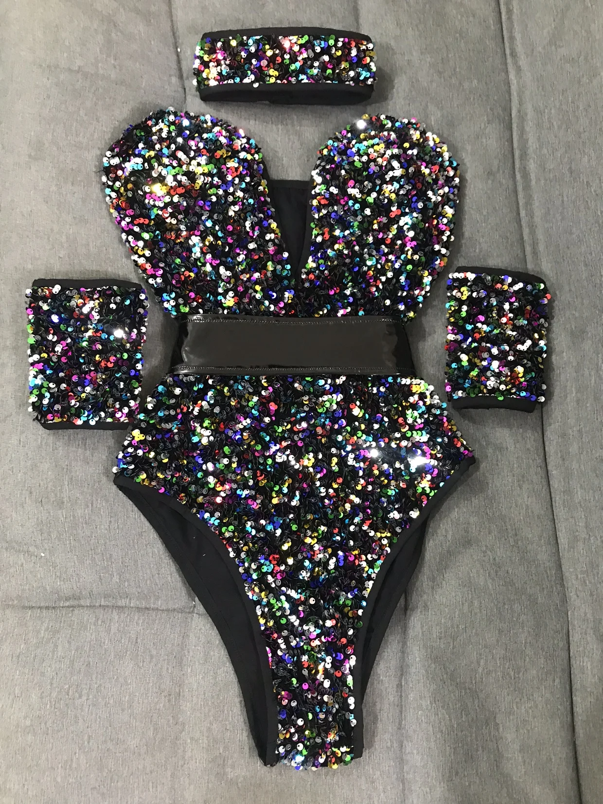 Multi Color Sequins Bodysuit Bar Nightclub Women Singer Dancer Sexy Stage Wear Team DJ Jazz Dance Gogo Performance Costume