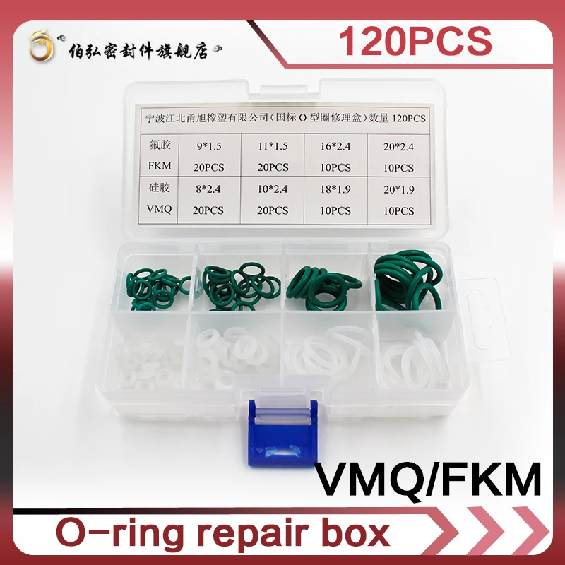 

VMQ FKM Mini White Green O Rings 120PCS 8Sizes O Ring Silicone Seal Silicon Sealing Assortment O-ring Set Kit Flexible Gasket Ri