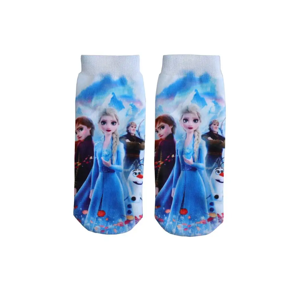 Calcetines de algodón con estampado 3D de princesas para niños y niñas, medias divertidas de dibujos animados de Anna, Elsa, Cars3, 4 pares por bolsa