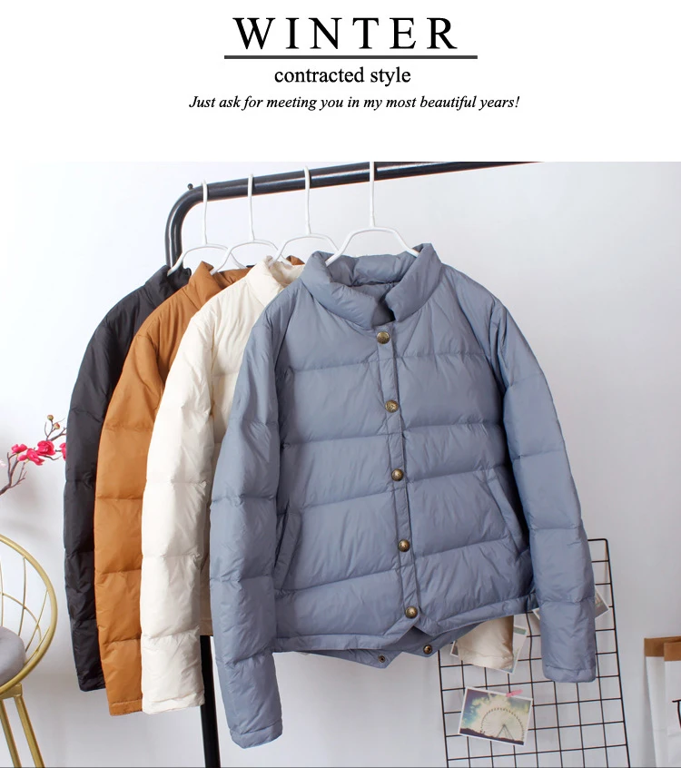 Schinteon Women White Duck Down Jacket Baseball Coat Casual Autumn Winter Short Outwear for Female Fashion