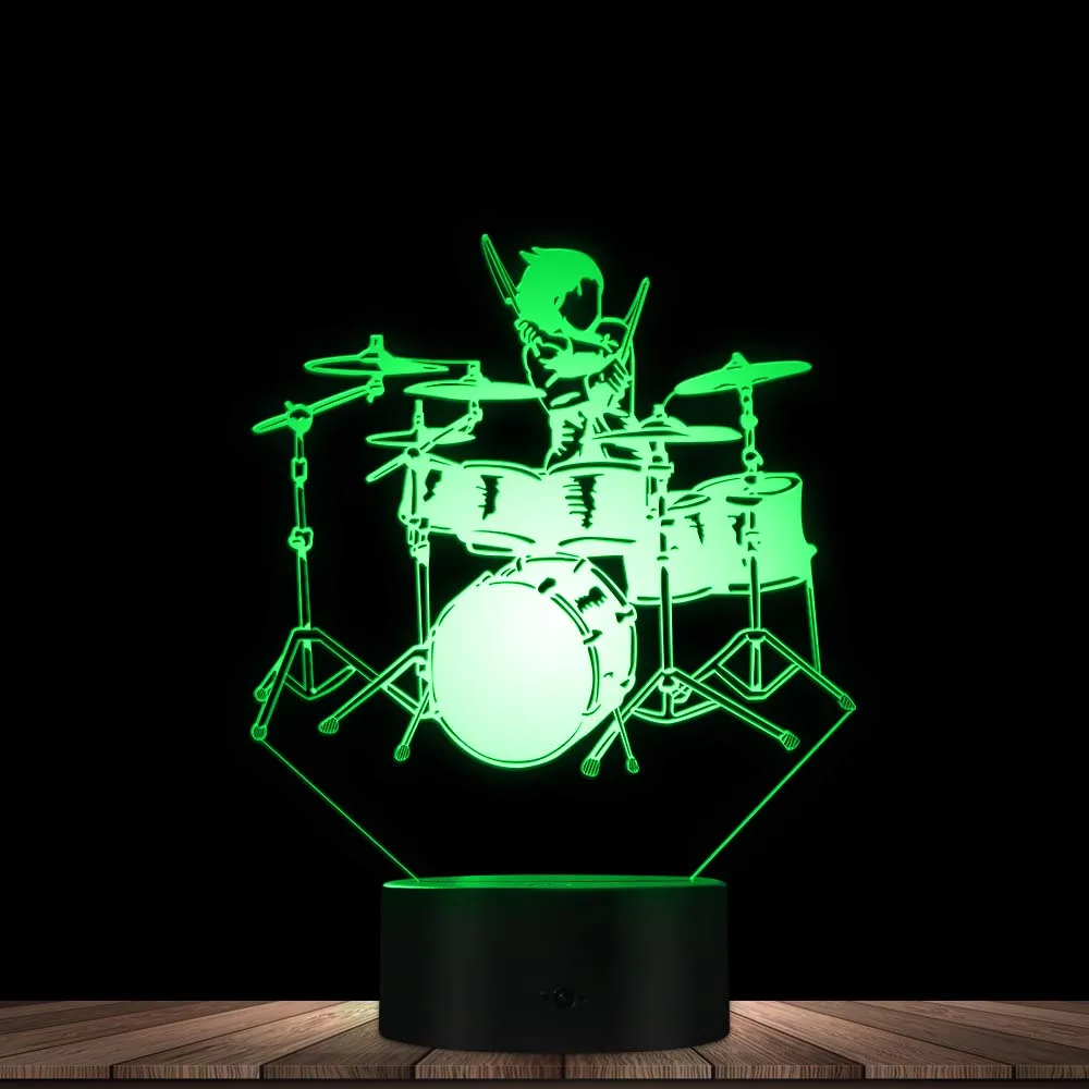 

Drum And Drummer 3D Visual Lights Drummer Beating Drums LED Night Lights Color Changing LED Actylic Display Drum Kit Sign Decor