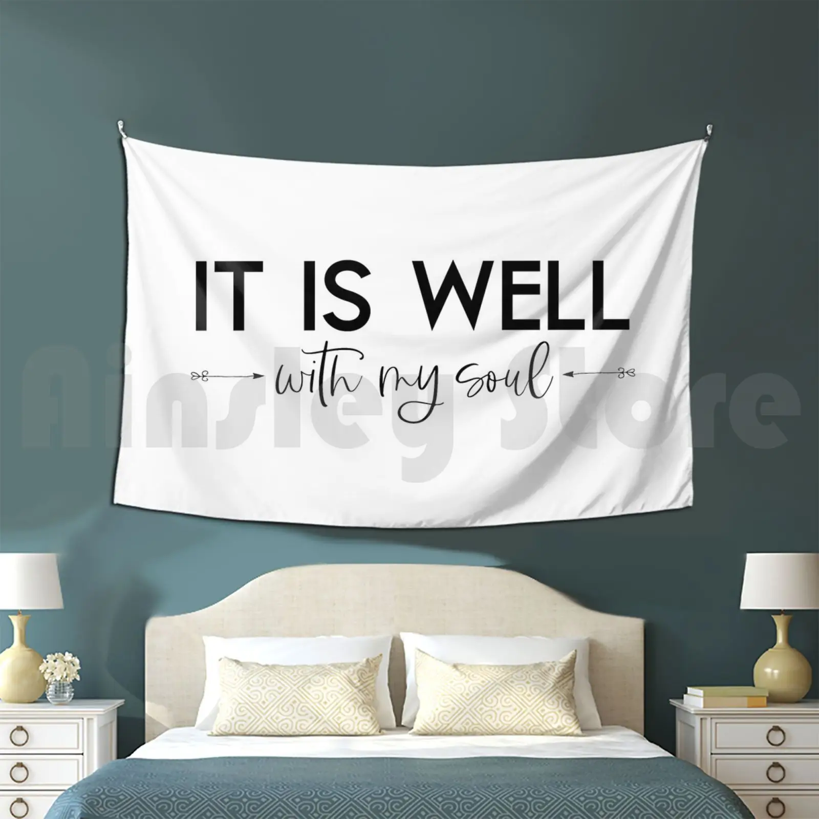 It Is Well With My Soul Customized Tapestry Christian Inspiring Encouraging Black White Typography Hand