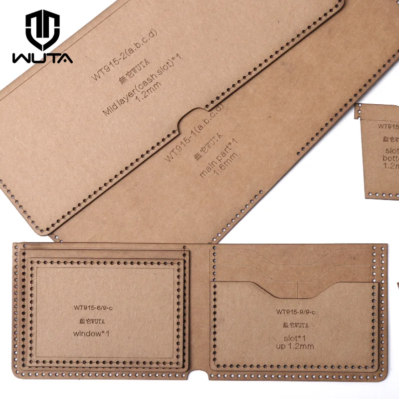 WUTA 915-C Classic Bifold Wallet Leather Template Clear Kraft paper Pattern Set Leather Craft Card Holder Short Purse Model