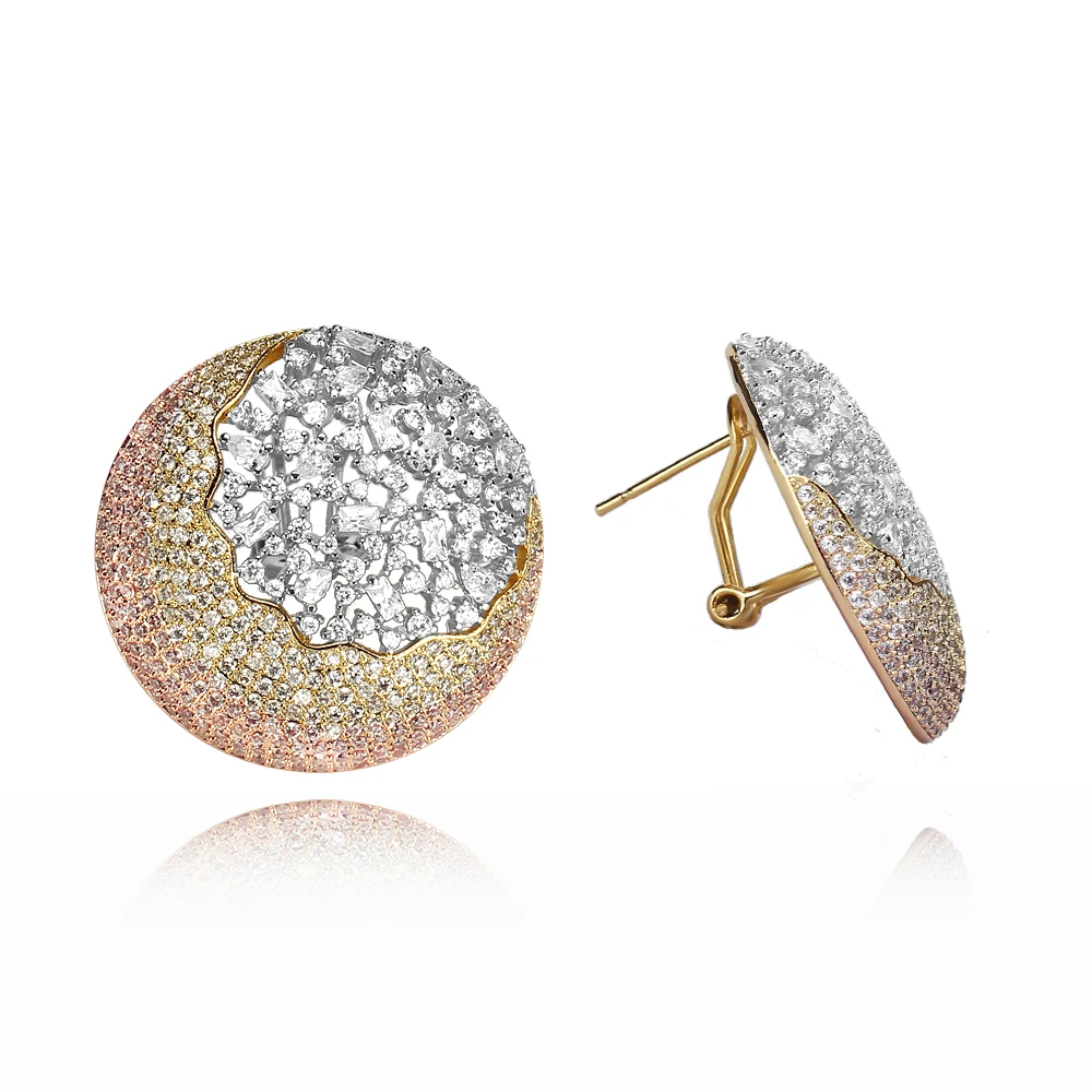 TIRIM Tendy Circular Dangle Stub Earrings for Women Luxury Sparking CZ Cubic Ziron Stereo Round Earing Fashion Jewelry Gifts