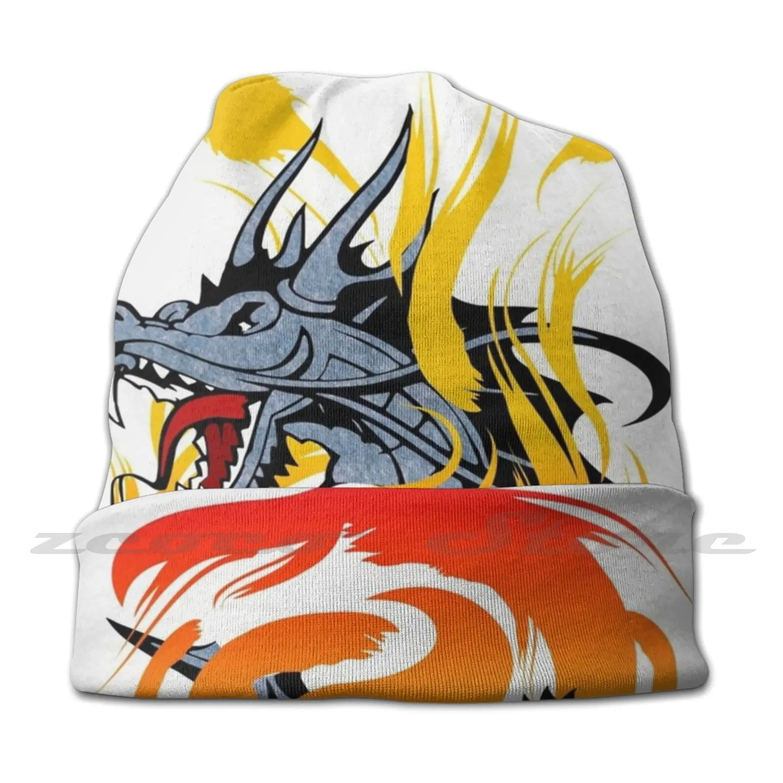 Clbucher Stone Dragon Personalized Pattern Knit Hats Plus Size Elastic Soft Cap Dragon Metal Sign Metalcore Kite Dragon Boat