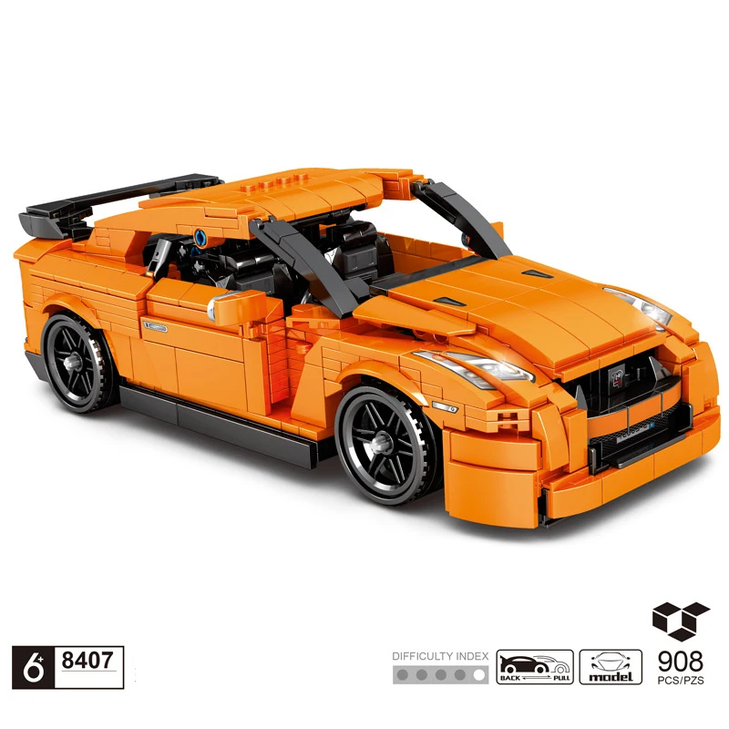 

Technical 1:18 Scale Japan JDM Sport Car GTR R35 Building Block Model Pull Back Vehicle Bricks Toys Collection For Boys Gifts