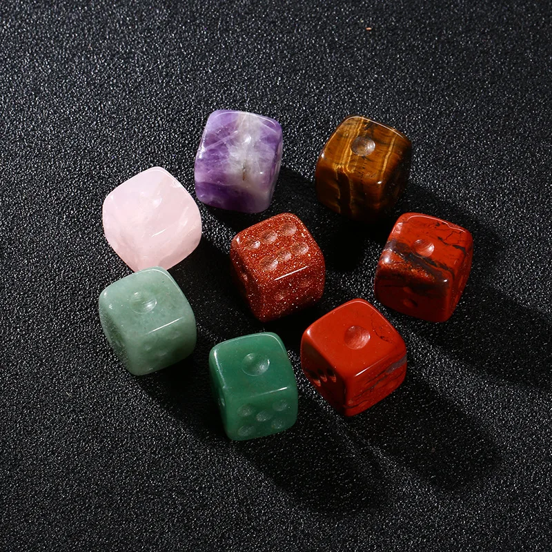 Natural Gems Dice Rose Quarts Healing Reiki Energy Crystals D6 Dice Handmade Stone Funny Party Club Pub Board Playing Games