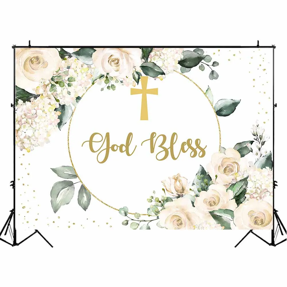 Mocsicka Рождественский фон для новорожденных крестины мой первый Причастие золотой крест фон для фотостудии Цветы Листья