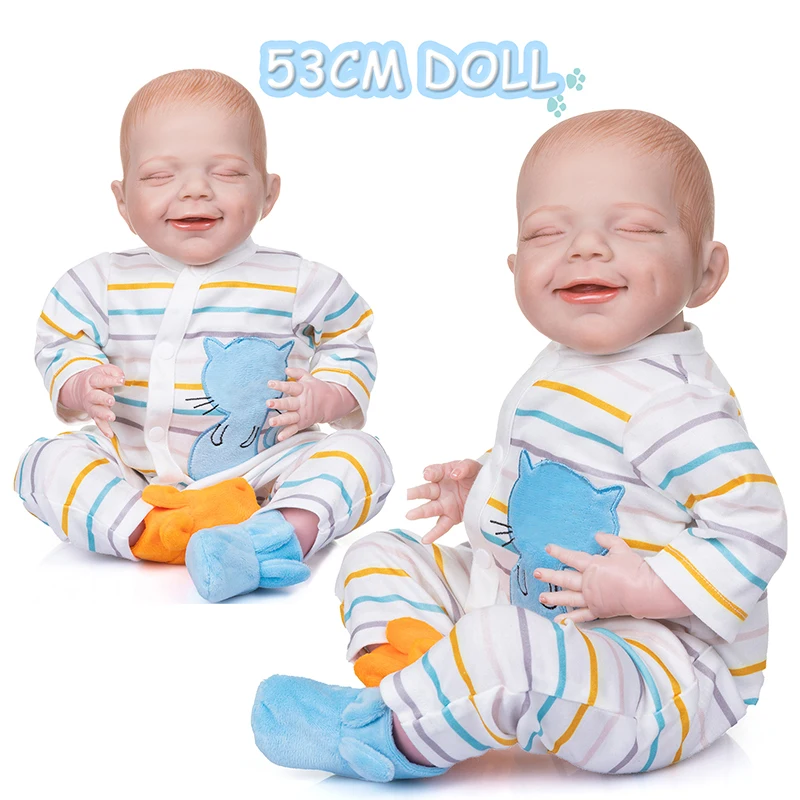 53CM Hand-Drawing Hair Sleeping Reborn Baby Doll April Lifelike Size Soft Body Flexible 3D Skin Tone with Veins Newborn