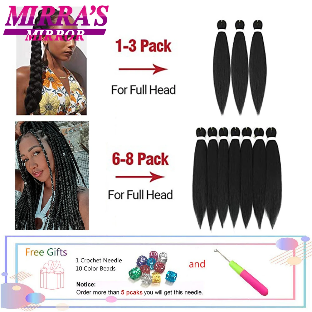 Mirra\'s Mirror Long Jumbo Braids Hair Extensions Afro Synthetic Hair Yaki Braid Straight Pre Stretched Braiding Hair Black Brown