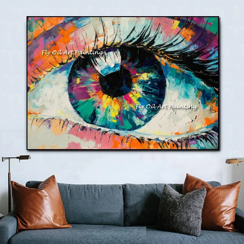 Big Eye Oil Painting Professional Artist Hand-painted Modern Wall Art Knife Colorful Painton Canvas for Living Room Wall Decor