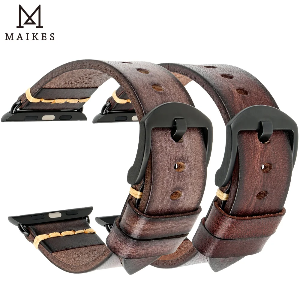 Handmade Vegetable Tanned Leather Band For Apple Watch Series 7 6 SE 5 4 3 iWatch 45mm 44mm 40mm 42m 41mm Watch Strap