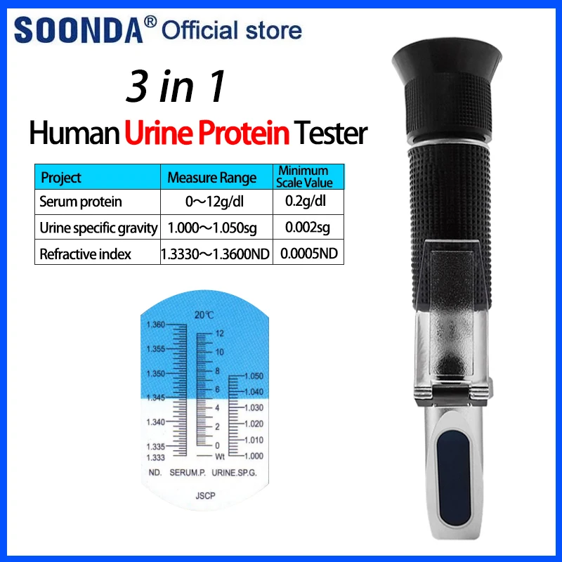 Human Urine Protein Tester Tools Measurer Refractometer 0-12g/dl Serum Protein 1.000-1.050sg Urine Specific Gravity Meter Tester