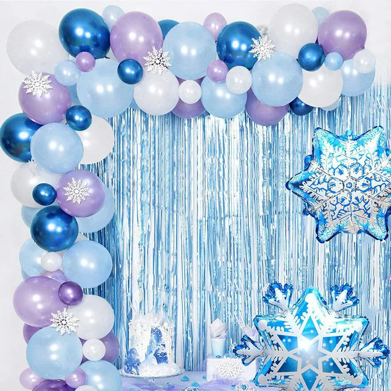 77 PCS Snowflake Balloon Chain Set Christmas Ice Snow Decoration Aluminum Film Balloon Birthday Party Decoration Balloon Set