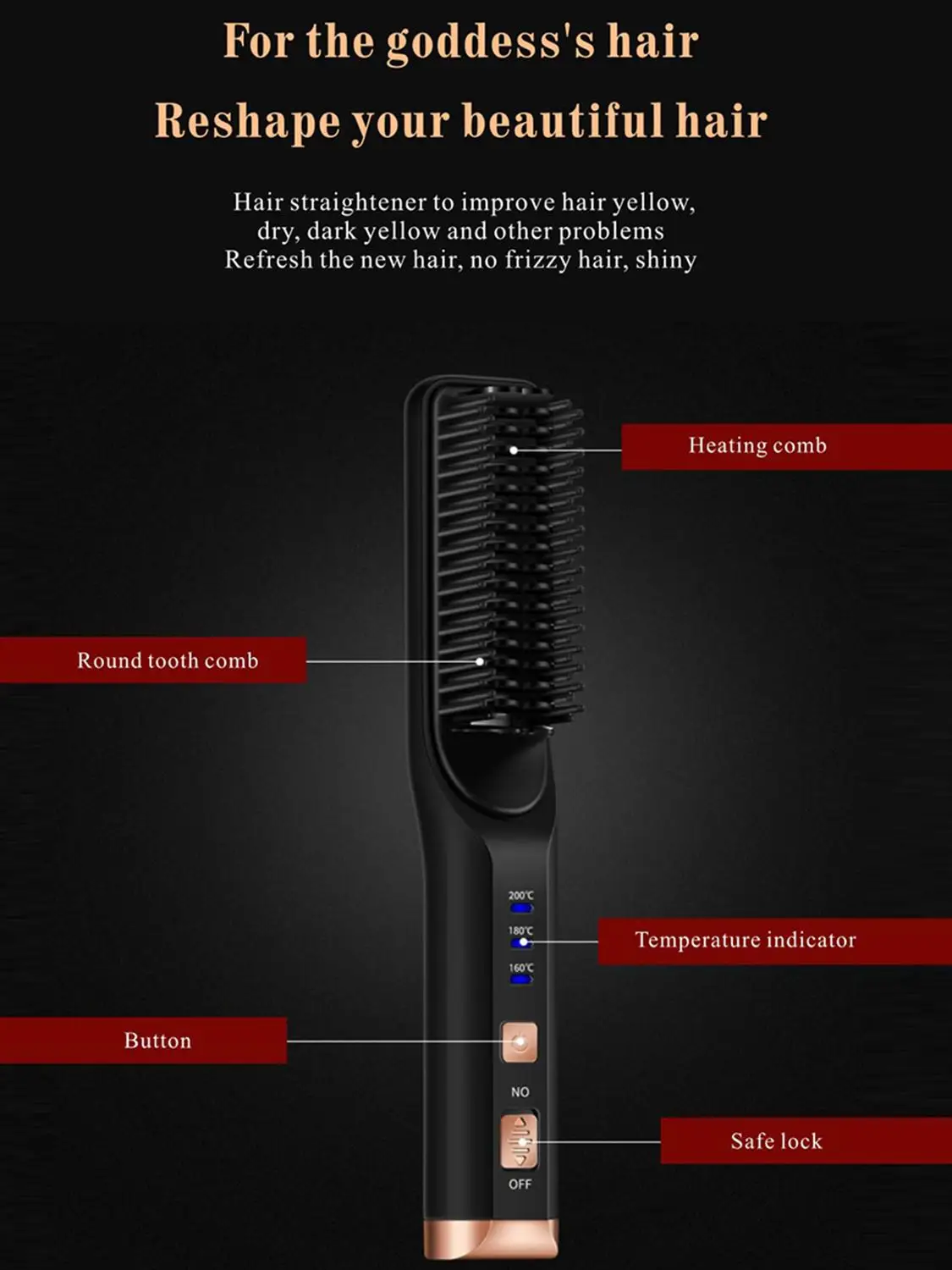 Cordless Beard Straightener Hair Comb Brush USB Rechargeable Wireless Anti Static Quick Heated Hair Straightening Styling Tools