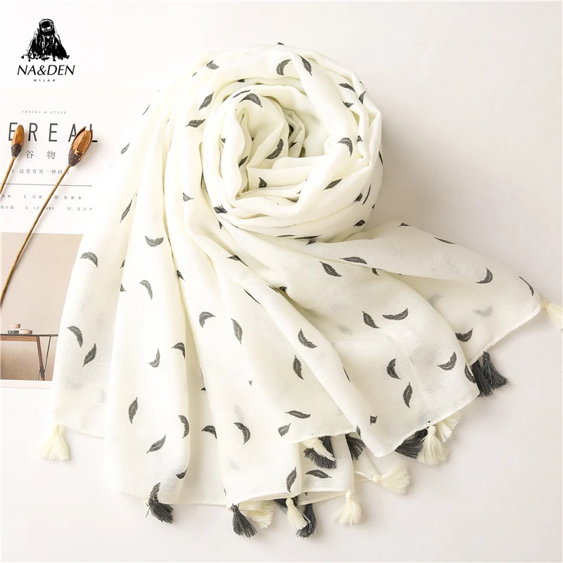 Feather Print Scarf Women Soft Chiffon Thin Style Long Scarves Shawls Femme Beach Wrap Hair Tie Band Neckerchief Multi-Purpose