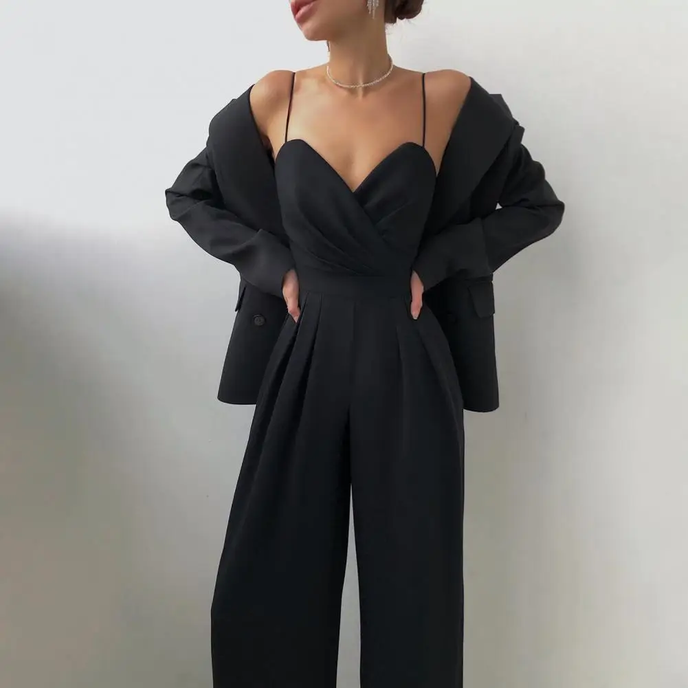 

2022 Ladies Jumpsuit Wide Leg High Waist Elegant Deep V Neck Sexy Temperament Skin-Friendly Backless Sling Jumpsuit for Banquet