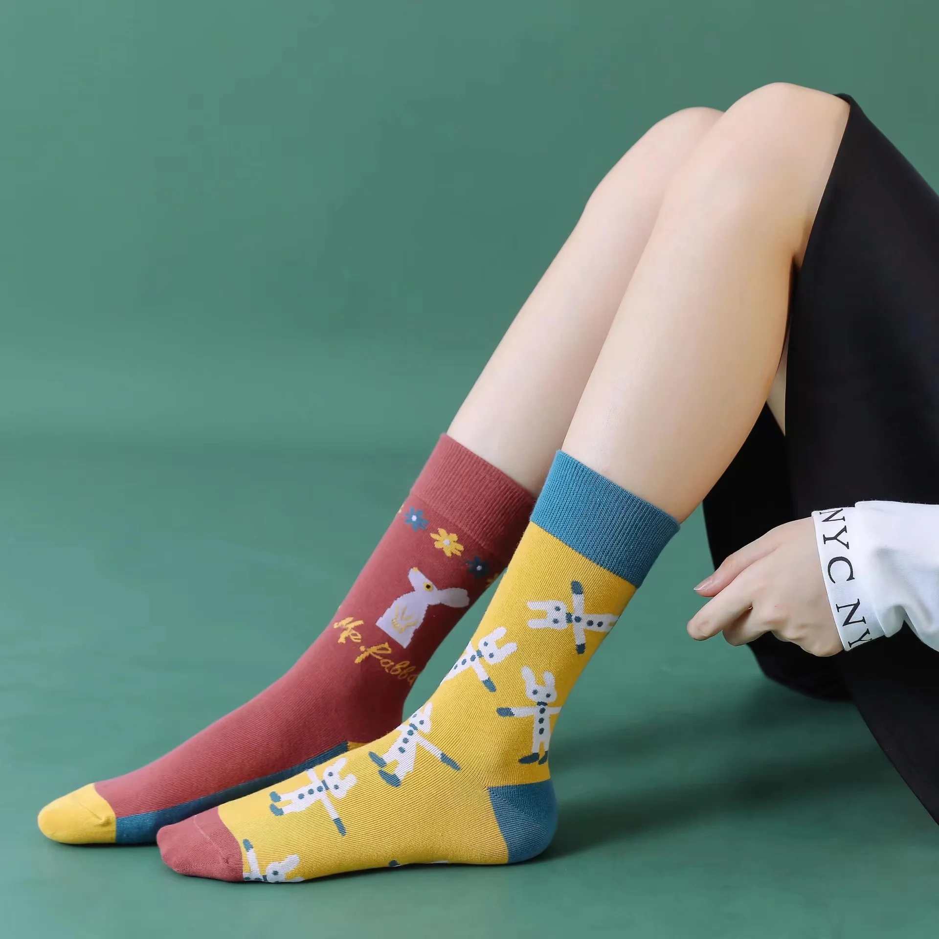 1Pair Kawaii Cartoon Womens Socks For High School Girls Four Seasons Comfortable Socks Japanese AB Style Anime Cotton Socks