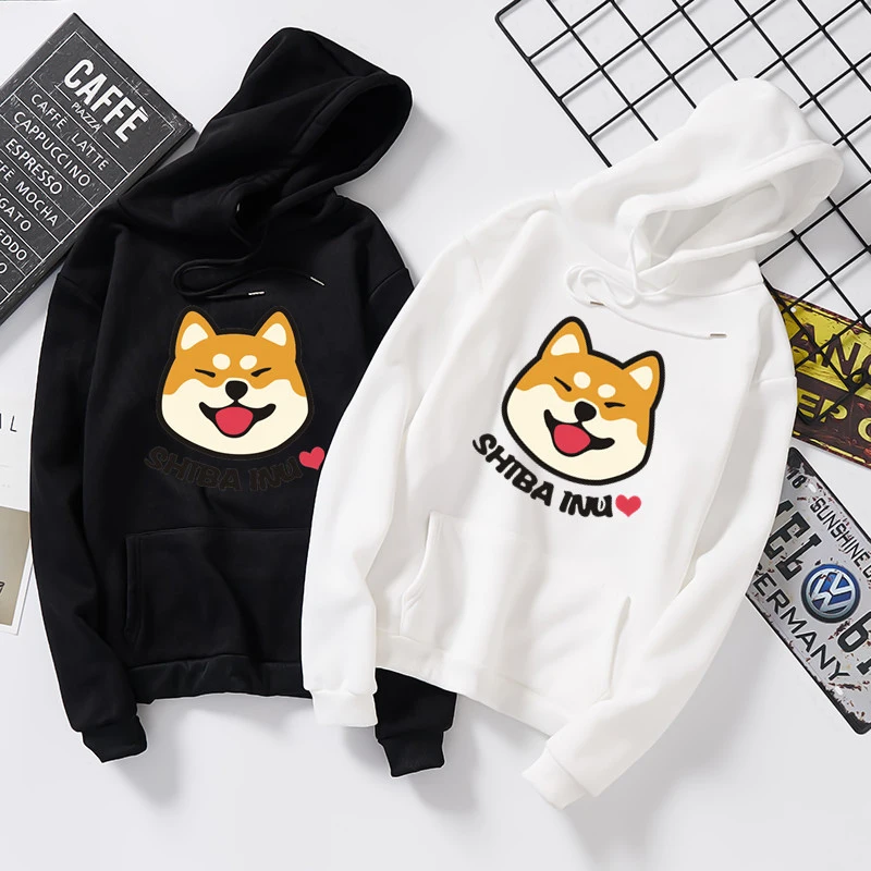 ผู้หญิง Harajuku Hoodies Plus ฤดูใบไม้ร่วงกำมะหยี่น่ารักอะนิเมะญี่ปุ่น Shiba Innu นักเรียน Kpop Sweatshirt Moletom Sudadera Mujer