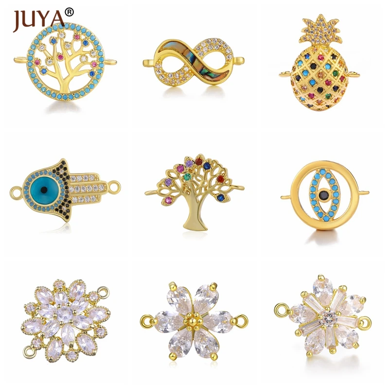 

JUYA Jewelry Making Supplies Shiny Zircon Crystal Connectors Trendy Infinity Fatima Hand Pineapple Flower Charm Connector