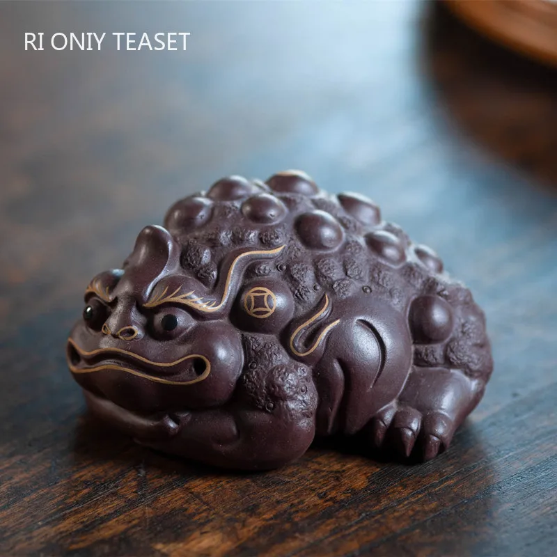 

Chinese Yixing Boutique Purple Clay Tea Pet Lucky Animal Statue Ornaments Handmade Tea Figurine Sculpture Crafts Tea Set Decors