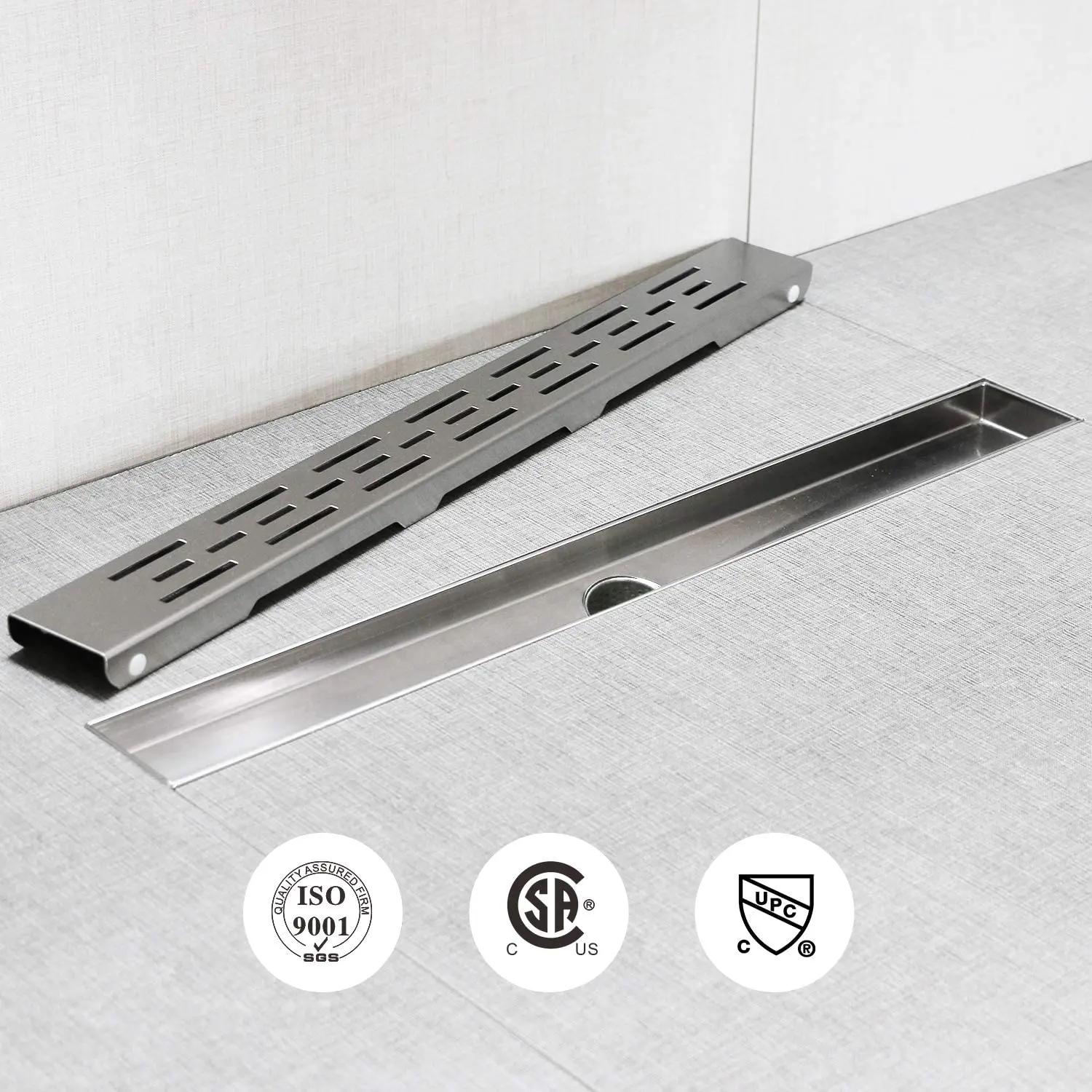 Linear Shower Drain 36 inch with Removable Grate with Hair Strainer Adjustable Leveling Feet,Brushed SUS304 Stainless Steel