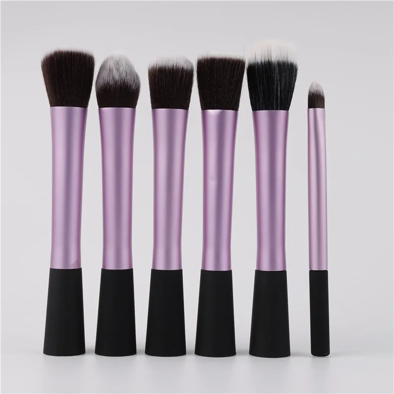 Ensemble de 6 pinceaux de maquillage professionnels, tubes en nylon et aluminium, vente en gros