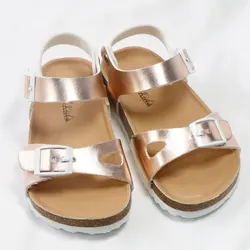 Sandalias ortopédicas de cuero PU para niñas, zapatos de princesa con purpurina metálica, Punta abierta, corcho, Verano