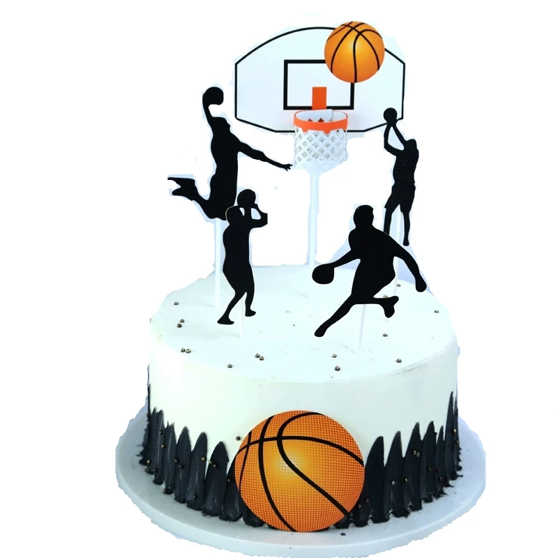 5 Stück Papier-Glitzer Basketball Tortendekoration Basketball-Spieler Kuchen-Dessert-Verzierung Kartenflaggen Deko Kuchenbacken DIY Party-Zubehör – Detail 3