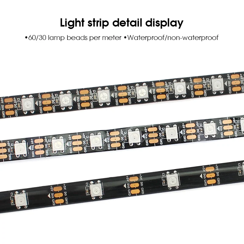 USB RGB WS2812 LED Strip 60LED/M 30LED/M SMD5050 Beralamat LED Pixel Tape 14 Tombol Remote Control DC5V Full Dream Color RGB