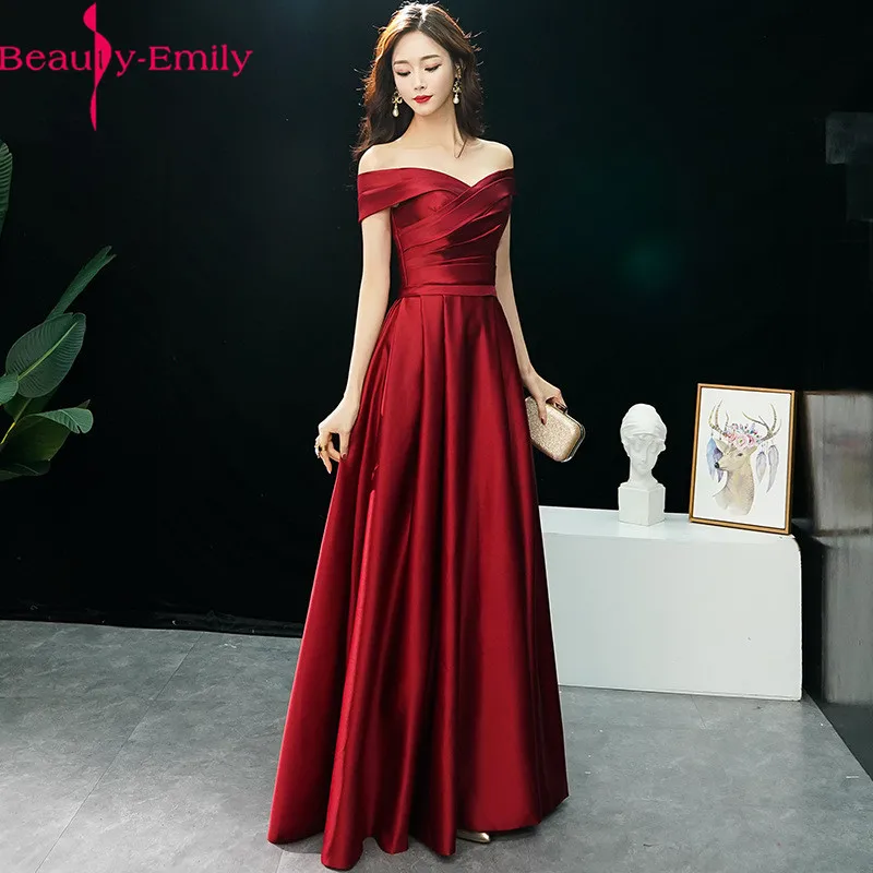 

Beauty Emily Sexy Off Shoulder Long Evening Dresses 2019 Charming Satin Custom Made Women Party Prom Dresses Robe De Soiree