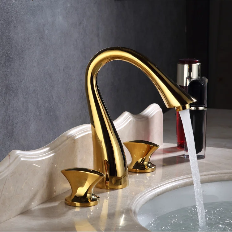 

Luxury Gold Brass 3 Holes 2 Handle Bathroom sink faucet Top Quality Copper Cold hot water Basin mixer Tap,Chrome/ORB/Black/Gold