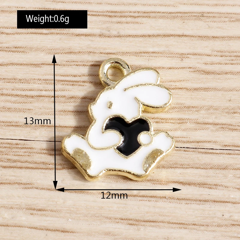 10pcs 12*13mm Enamel Animal Charms Cartoon Rabbit Love Heart Charms Pendants for Cute Earrings Necklaces DIY Jewelry Making