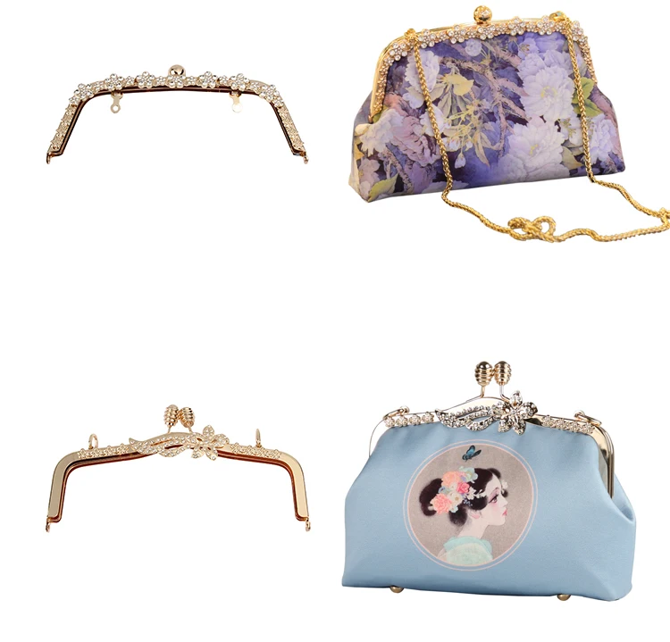 1Pc Deepeel Retro Square Embossed Bag Handles Metal Handmade Sewing Brackets Kiss Clasp Handbag Purse Frame Handle Accessories