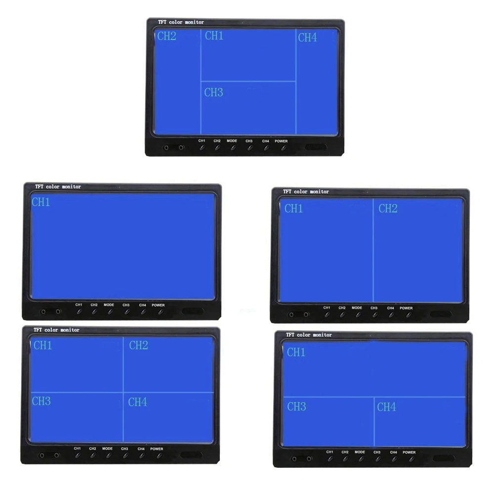 Camecho-9 인치 4 분할 화면 자동차 모니터 RCA 커넥터가 있는 12V / 24V 머리 받침 후방 모니터, 6 모드 디스플레이 원격 제어